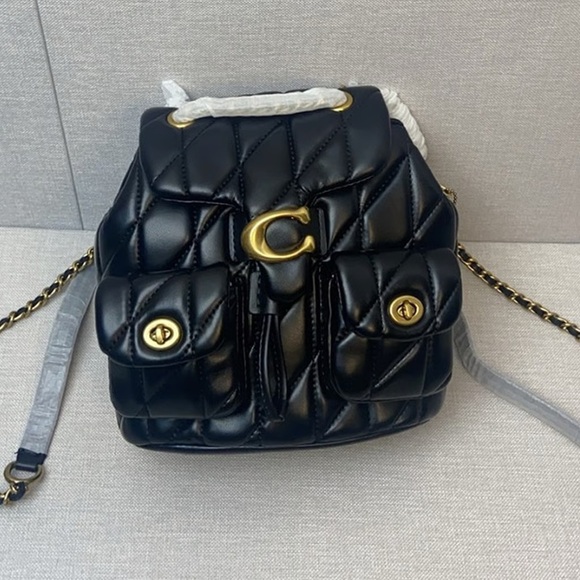Coach | Bags | Coach Black Quilted Backpack With Gold Accents